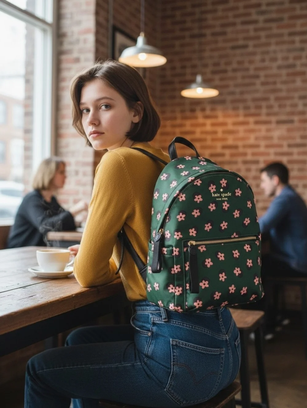 New Kate Spade Green Multi Floral Medium Backpack